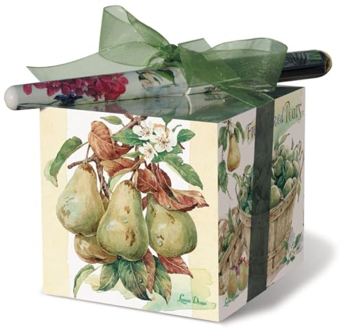 Lissom Design Block Paper Note Pad - Designer Memo Sheets for Home or Office Notepad and Pen Set, 3 x 3-Inch Cube, Fresh from The Farm - Pears