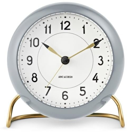 Arne Jacobsen Tischuhr Ø11 cm Station stilvolles Design grafisches Design, grau