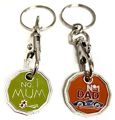 UK Phoenix Trolley Token New £1 Coin Shape 12 Sided Shopping Cart Key Ring Release Shop Locker Keychain (No.1 Mum & No.1 Dad)