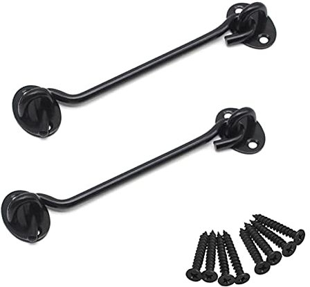 BuxiuGK 2 Piece 6 Inch/150mm Cabin Hook Eye Door Latch Stainless Steel with 8 Mounting Screws for Shed Doors Cabinet Doors - Black