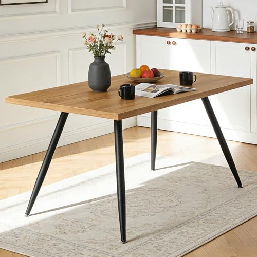 AINPECCA Dining Table with Black Metal Legs Kitchen Table (Oak Effect Top, 150 * 90cm)