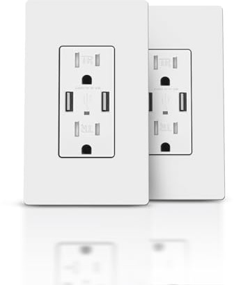 TOPELER 2Pack USB Wall Outlet, Receptacle Outlet with 4.8A Charging Capacity, 15A Tamper Resistant Electrical Socket, Screwless Wall Plate Included, UL & FCC Approved, White