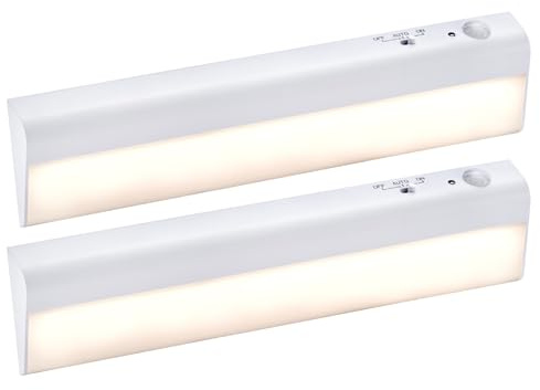 PureOptics LED Battery Operated Under Cabinet Lighting, Motion Sensor On/Off, Warm White LED, Stick-On Install for Kitchen & Closets - 2 Bars