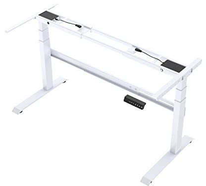 ERGOSPOT ES1 PRO - Schreibtischgestell höhenverstellbar elektrisch 3-Fach Teleskop mit 2 Motoren/Memory Funktion/Kollisionsschutz und Soft-Start/Stop 140kg belastbar Stabil leise(White)