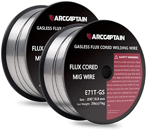 ARCCAPTAIN Lot de 2 fils fourrés 0,8 mm 2 kg E71T-GS MIG pour poste à souder sans gaz MIG/MAG FLUX avec certifié TÜV, rouleau de fil D100 avec mandrin de 20 mm