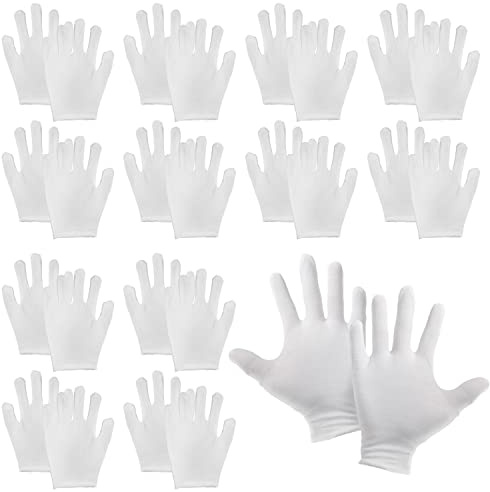 DBOO 12 Paar weiße Baumwollhandschuhe, weiche Baumwollhandschuhe für Arbeit Heimwerker trockene Hände Kellner Fahrer Münze Schmuck Silber Inspektionshandschuhe für Kind (S)/Damen (M)/Herren (L) (M)