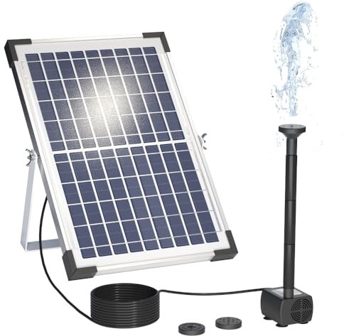 Irishom Pompe de Fontaine Solaire 9V/10W 300L/h, Pompe à Eau Solaire, avec Grand Panneau Solaire et 3 Buses, Circulation de l'Eau de l'Oxygène, pour Bain d'Oiseaux/Aquarium/Etang/Jardin