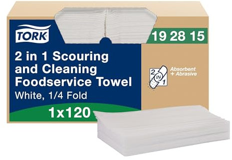 Tork 2-In-1 Scouring and Cleaning Towels White, Reusable and Ideal for Stainless Steel Surfaces 1 Pack x 120 Sheets (192815)