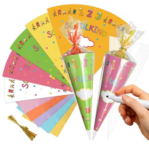 15 Stück Geschwisterschultüte, Klein Zuckertüte mit Namen,Schultüte Klein Zum Befüllen, Schultüte Gefüllt zur Einschulung Schulanfang Deko für Schüler Studenten