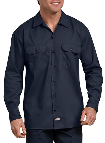 Dickies Men's Flex Relaxed Fit Long Sleeve Work Shirt, Dark Navy, XXL