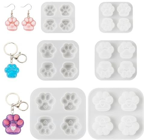 PandaHall Lot de 3 moules en silicone avec pendentif empreintes de pattes de chat et de chien, moules en résine époxy UV pour loisirs créatifs, fabrication de bijoux