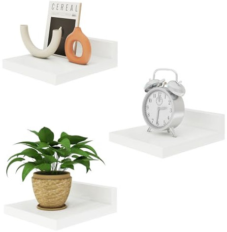 IBUYKE Small Floating Shelf,Wooden Wall Shelf,Set of 3,Display Racks,Hanging Shelf for Bedroom,Bathroom,Kitchen,White,RF-GB505W-3