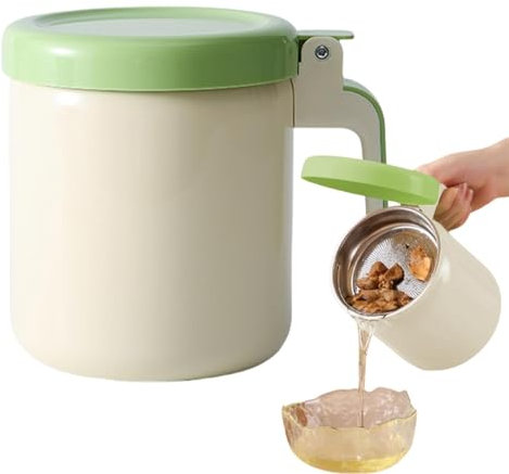 Contenedor de grasa | Soporte de aceite de acero inoxidable con colador de malla fina, separador de grasa, lata de aceite de cocina, accesorios de cocina para almacenar aceite de freír y grasa de