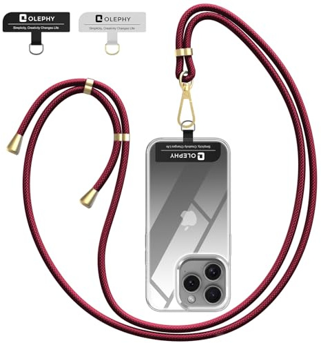OLEPHY Cordino per Telefono Universale da Patch, Regolabile Cinturino da Collo Polso, Rimovibile Catena Laccio per Cellulare, Collana per iPhone Samsung Huawei Xiaomi Google, VinoRosso