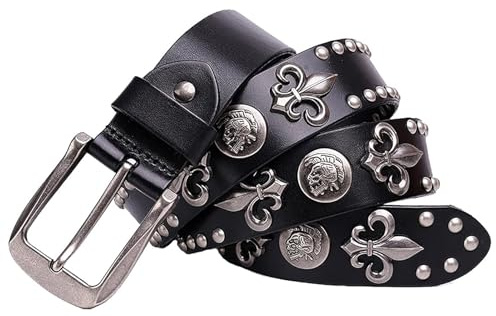 Ceinture à Clous, Ceinture en Cuir avec Boucle pour Homme et Femme, Ceinture en Cuir, Cuir PU Punk Ceinture, Ceinture Femme pour Jeans, Pantalons, Jupes Courtes(A,125cm/waist:42~44)