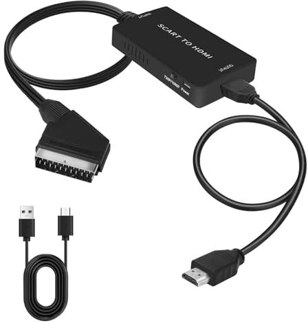 Powice Scart auf HDMI Adapter, Konverter Scart auf HDMI Video Audio Wandler HD, HDMI Scart Adapter 1080P mit HDMI Kabel, Scart auf HDMI Adapter für TV STB VHS Xbox PS3 HDTV Sky DVD Blu-ray usw
