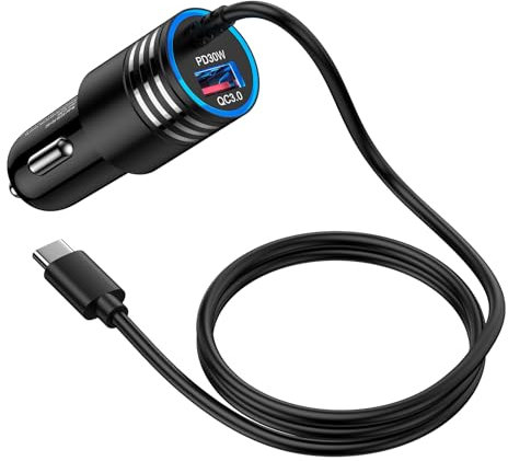 Samsung Car Charger Fast Charge, 48W 2 Ports 12V USB C Car Phone Charger Cigarette Lighter Adapter with 1M Cable for Samsung Galaxy S25 Ultra S24 S23 FE S22 A14 A15 A16 A35 A54 A55 5G iPhone 17 16 15