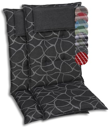 GO-DE Textil Bequeme und attraktive Polsterauflagen für Hochlehner-Gartenstühle (2er-Set, Art anthrazit, Hochlehner)