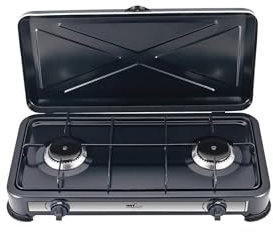 Melchioni Family | Hornillo de Gas 2 Fuegos Negro MINERVA 2 – Compacto, Potente y Perfecto para Camping y Outdoor