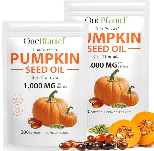 Pumpkin Seed Oil Capsules 1000mg, 300 Softgels Pumpkins Seed Oil for Hair Growth & Bladder Support, Cold Pressed| Non-GMO | Gluten Free-2PCS