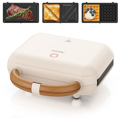 Arendo - Sandwichmaker 3in1 Waffeleisen Kontaktgrill mit abnehmbaren Platten - 2 Zonen - mit Antihaftbeschichtung - BPA frei - Temperaturkontrolle – Sandwichtoaster - BPA frei