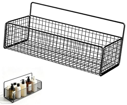 Kukyller Cestas de almacenamiento colgantes, estante de almacenamiento para colgar en la pared, cesta de basura de alambre de hierro portátil multifuncional para cocina, baño, estante de (Black)