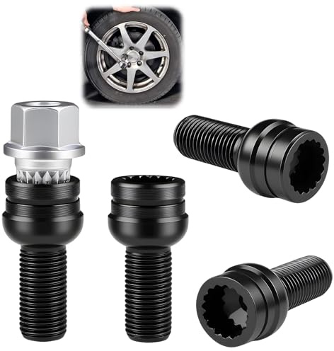 Set di 4 bulloni per cerchioni, in acciaio con dadi, M14 x 1,5 x 27 mm, per la protezione e la sicurezza della shiy, adatto per la maggior parte dei modelli di auto europei