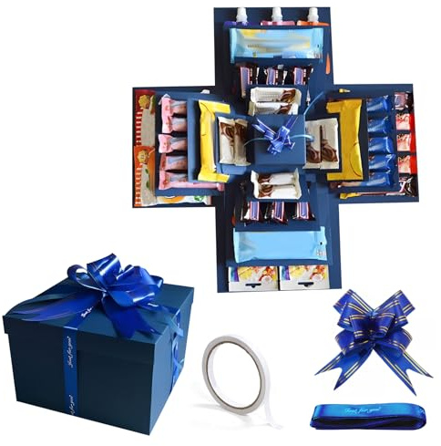 5 Layer Snack Explosion Box, Explosion Gift Box Creative Surprise Boxes with Tape and Ribbon DIY Folding Gift Boxes Surprise Case for Birthday Anniversary Wedding (Blue)