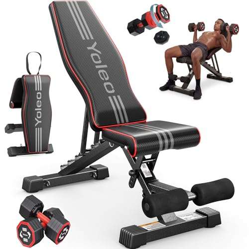 YOLEO Adjustable Weight Bench for Home Gym | ENISO-Certified 375KG/500KG, 84-810 Positions Incline Decline Flat, Foldable Gym Bench with Wider Seat