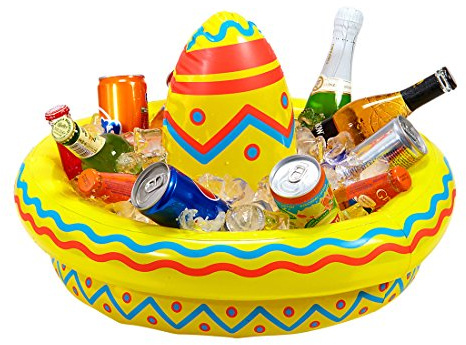 Flaschenkühler Beach Party - 50 cm - Tequila Mexikaner Hut aufblasbar Mexiko Partydeko Mottoparty Mexico Sommerparty Deko Aufblasbarer Sombrero mit Getränkekühler
