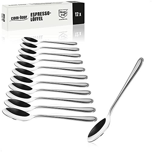 COM-FOUR® 12x Espressolöffel aus rostfreiem Stahl - stilvolles Tafelbesteck im schlichten Design - Teelöffel - Dessertlöffel - Teeservice (12 Stück - Espresso Löffel 12cm)