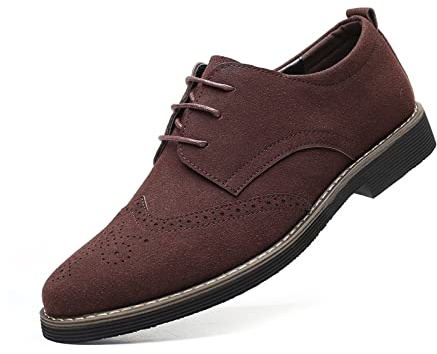 Men's Suede Leather Oxford Shoes Classic Lace Up Business Casual Shoes CarvedBrown 13