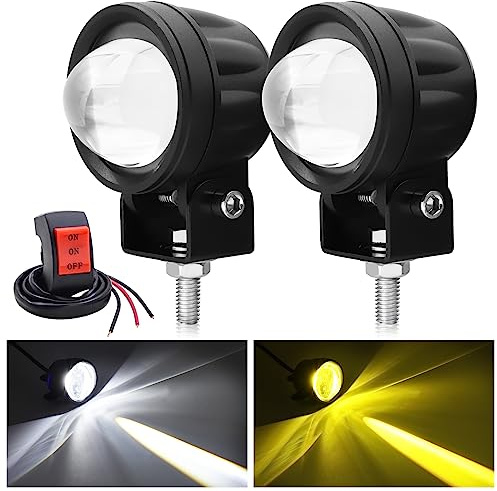 NWpangu Faretti per moto Fendinebbia a LED, Giallo e Bianco Bicolore Fari Anteriori Supplementari 12V 24V Universali per Moto, ATV, UTV, Dirt Bike(Con Interruttore)