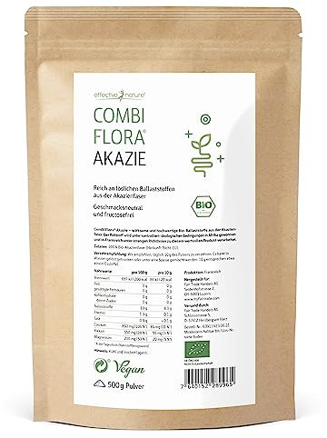 Akazienfaser Pulver Bio - 500 g - 80% Ballaststoffanteil - 50 Tage Vorrat - Bio-zertifiziert & Natürlich rein - Ohne Zusätze