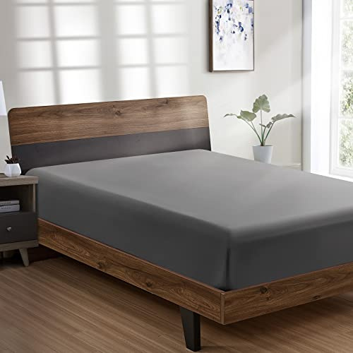 FreshCulture Twin Fitted Sheet - Hotel Quality - Ultra Soft & Breathable - Brushed Microfiber - Deep Pocket - Cooling Fitted Sheet for Twin Size Bed (Dark Grey)