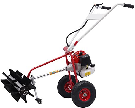 SuhoFutus Barredora manual de gasolina de 43 cc, 1,25 kW, barredora de gasolina con escoba, velocidad ajustable con ruedas para jardín, entrada y pasarela