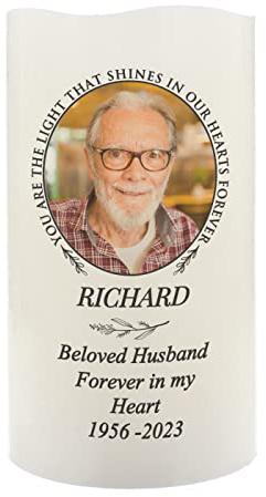 Personalised Memorial Photo Upload LED Candle Loving Memory Remembrance | Light In Our Hearts Design