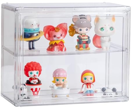 lomonmen Vitrina Expositora,Expositor Miniaturas con Puerta Magnética,Vitrina para Colecciones Transparente para Figuras de AccióN,Juguetes,Miniaturas,Coleccionables (Blanco, 27 * 13 * 22)