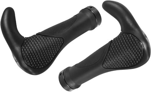 BUCKLOS Single Lock-on Bike Handlebar Grips Ergonomic Extended Bar Ends Mountain Bicycle Handle Grips Anti-Slip Shock-Absorbing Handle Bar Grips with Aluminum Locking Ring for MTB, BMX, Scooter