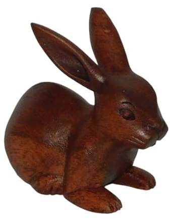 Brave Wings Hand Carved Wooden Decoration ~ Rabbit 10cm High ~ Ornament Sculpture Figurine Statue Unique Table Decoration Home Decor ~ 5175