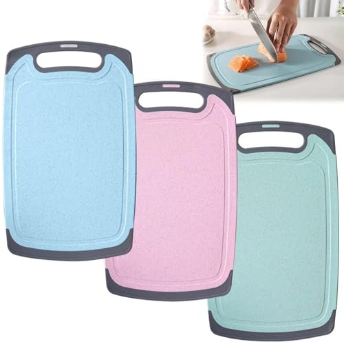 Set di 3 taglieri, tagliere antiscivolo, lavabile in lavastoviglie, tagliere da cucina, tagliere da campeggio, tagliere in plastica, antibatterico, con foro di sospensione, riutilizzabile
