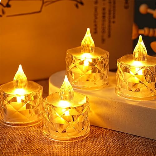 Yeehliny Led Teelichter, Led Kerzen, LED Teelicht Kristal Tischdeko, Festliche flammenlose Kerze, LED Licht Elektrische Teelichter Kerzen für Heimdekoration Hochzeit Party (Stil A/ 12 Stück)