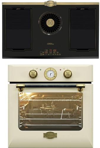 KAISER EH 6432 ElfBE+KCT 9365 IEm Kit de four électrique encastrable rétro, autonome, 68 l, tournebroche, 10 fonctions, avec plaque à induction, rétro et hotte aspirante intégrée 1250 m³/h
