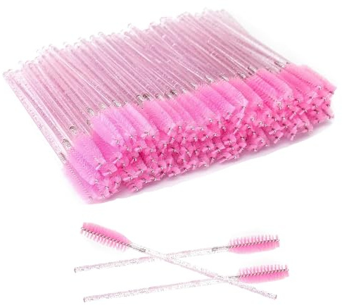 100 Stück Wimpernbürste, Wimpernbürstchen, Wimpern Bürstchen, Einweg-Kristall-Augenpinsel, für Wimpernverlängerungen, Augenbrauenkonturen Und Make-Up(Rosa)