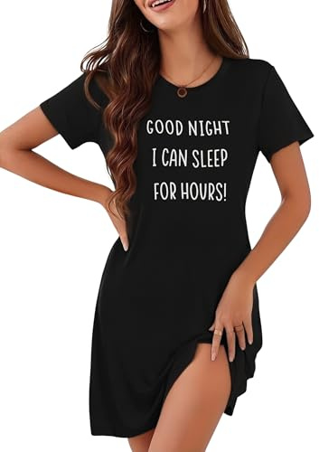 Marvmys Chemises De Nuit Femme Robe De Nuit à Manches Courtes en Coton Vêtement De Nuit à Col Rond Imprimé Alphabet S-4XL