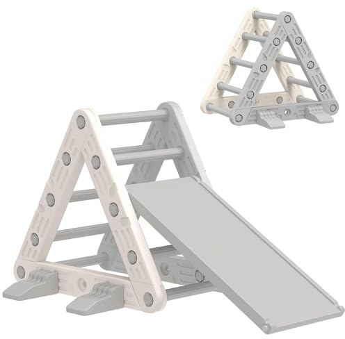 AIYAPLAY Triángulo de Escalada 3 en 1 con Tobogán y Rampa Escalador, Juguete de Escalada para Niños de 18-48 Meses, de Plástico, para Interior y Exterior, Gris y Blanco