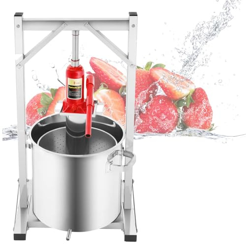 LjyAeono Pressoir à Fruits, Presse à Cidre en Acier Inoxydable avec VéRin Hydraulique Et Cadre De Presse, Presse à Raisins Et à Pommes Et Broyeur 36L