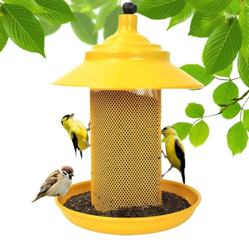 SVCEQZE Mangeoire à Oiseaux | Tube Conteneur À Nourriture en Grille Métallique avec Plateau | Mangeoire à Oiseaux Anti-Écureuils | pour Jardin, Cour, Terrasse, Porche, Arbre, Clôture, Fenêtre Et