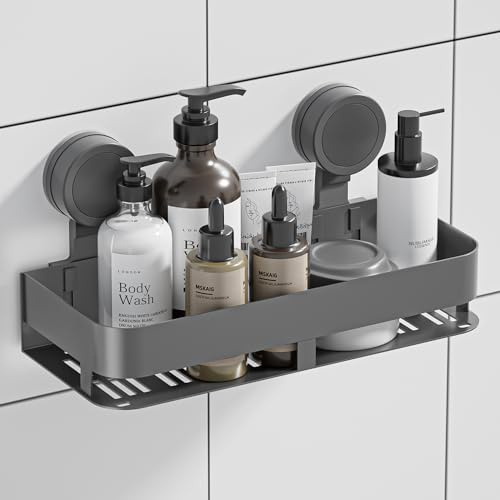 HNVNER Mensola Doccia con Ventosa Rimovibile Senza Foratura, Antiruggine per Mensola Bagno, Capacità di Carico Fino a 10kg, Conservare Shampoo Sapone Accessori Bagno, Grigio
