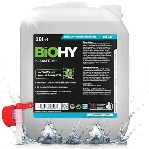 BiOHY Klarspüler (10 Liter Kanister) + Auslaufhahn | Bio Geschirrspülmittel | ideal für alle Spülmaschinen | EXTRA STARKER Fettlöser für Gastronomie & Haushalt | frischer Glanz auf Glas & Geschirr